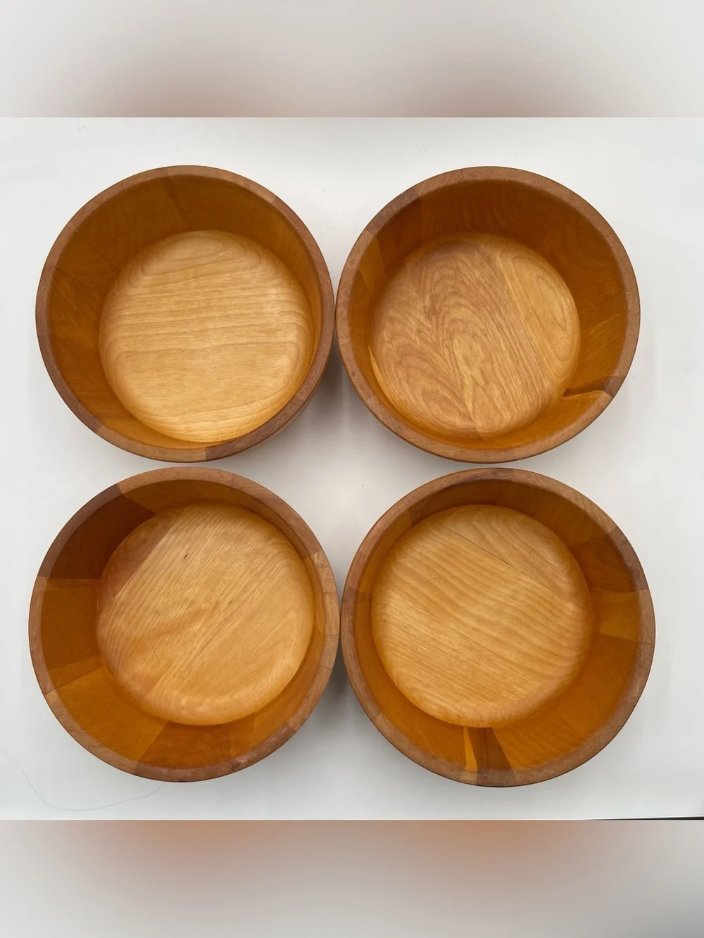 VTG Crate & Barrel Wood Birch Salad 5 pc Bowl Set John McLeod Vermont MCM Rustic